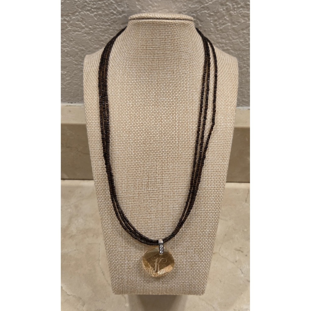 Vintage Sterling Silver Crystal & Multi Strand Bead K Monogra Signet Necklace